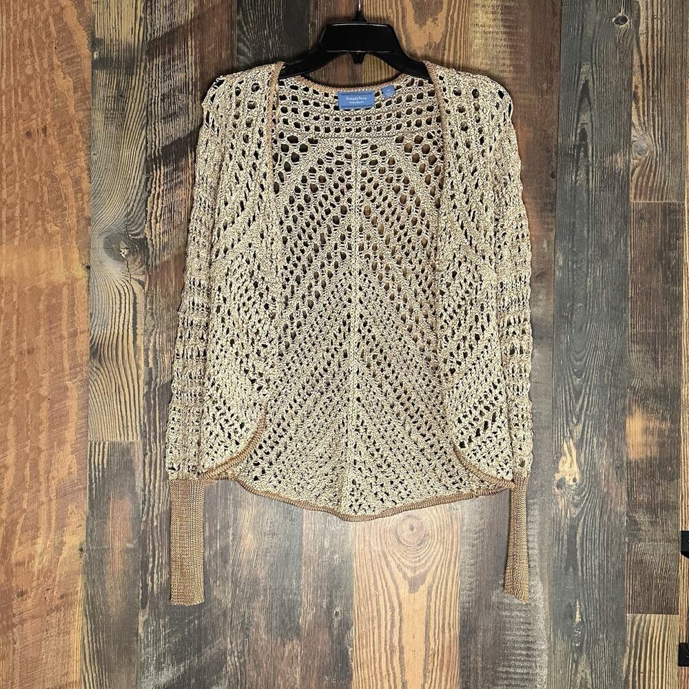 Simply Vera Wang Open Knit Cardigan Sweater XS Tan Ribbed Sleeves Extra Small